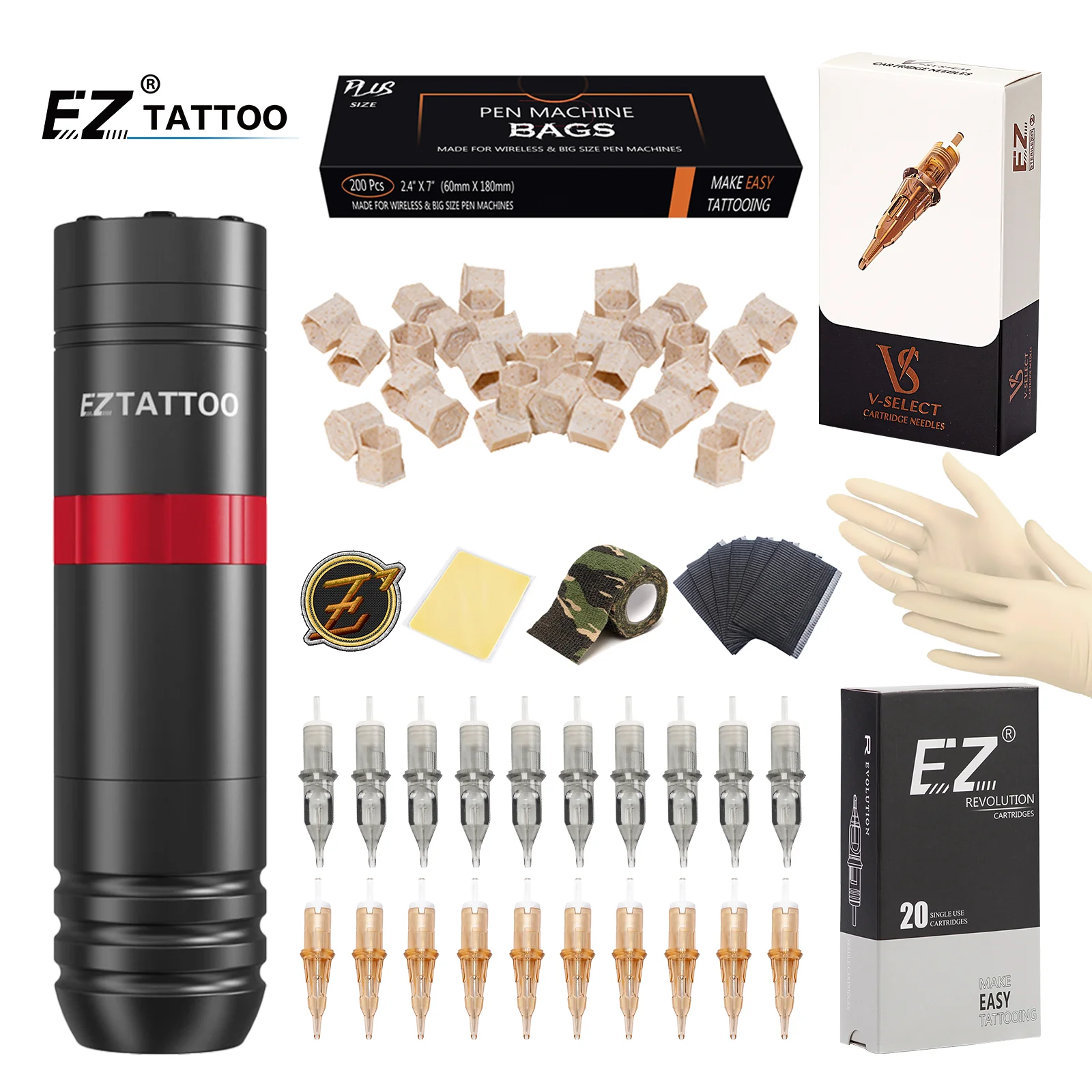 

EZ Tattoo Kits Caster Wireless Cartridge Tattoo Machine pen with 40pcs EZ Cartridge Tattoo Needles for Tattoo Permanent Makeup