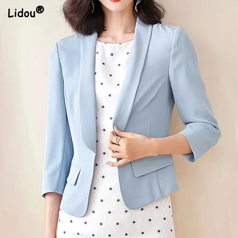 Simplicity Office Lady Fashion Solid Blazers Skinny Three Quarter Sleeve Elegant Spring Summer Women's Clothing Thin Capable intellectual tops notched simplicity solid color straight blazers office lady casual spring summer thin women s clothing fashion