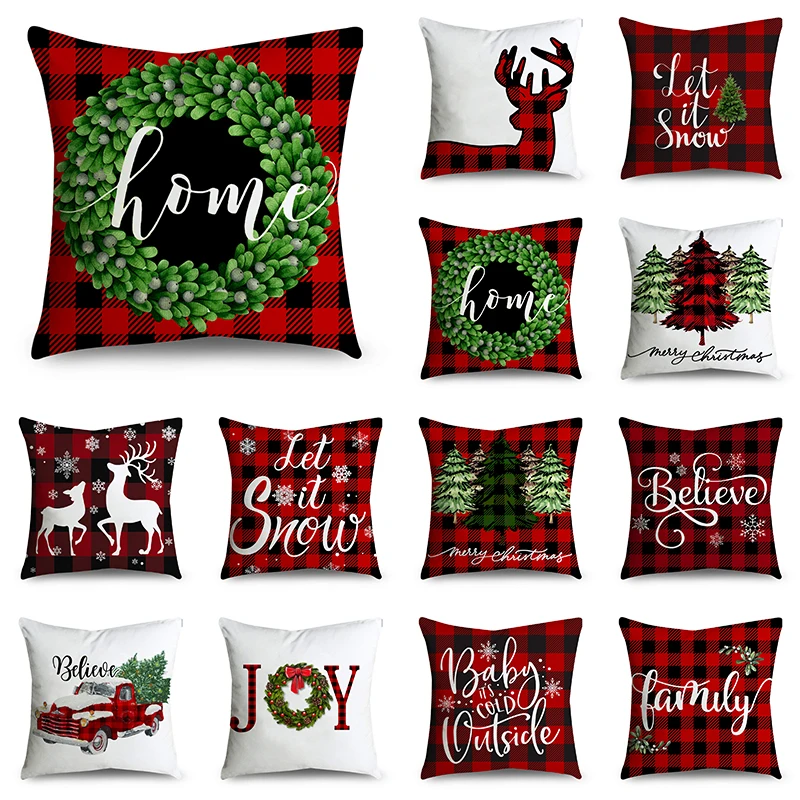

Christmas Throw Pillow Covers 40/45/50cm Rhombus Christmas Tree Reindeer With Red Balls Throw Pillowcase for Sofa Home Decor