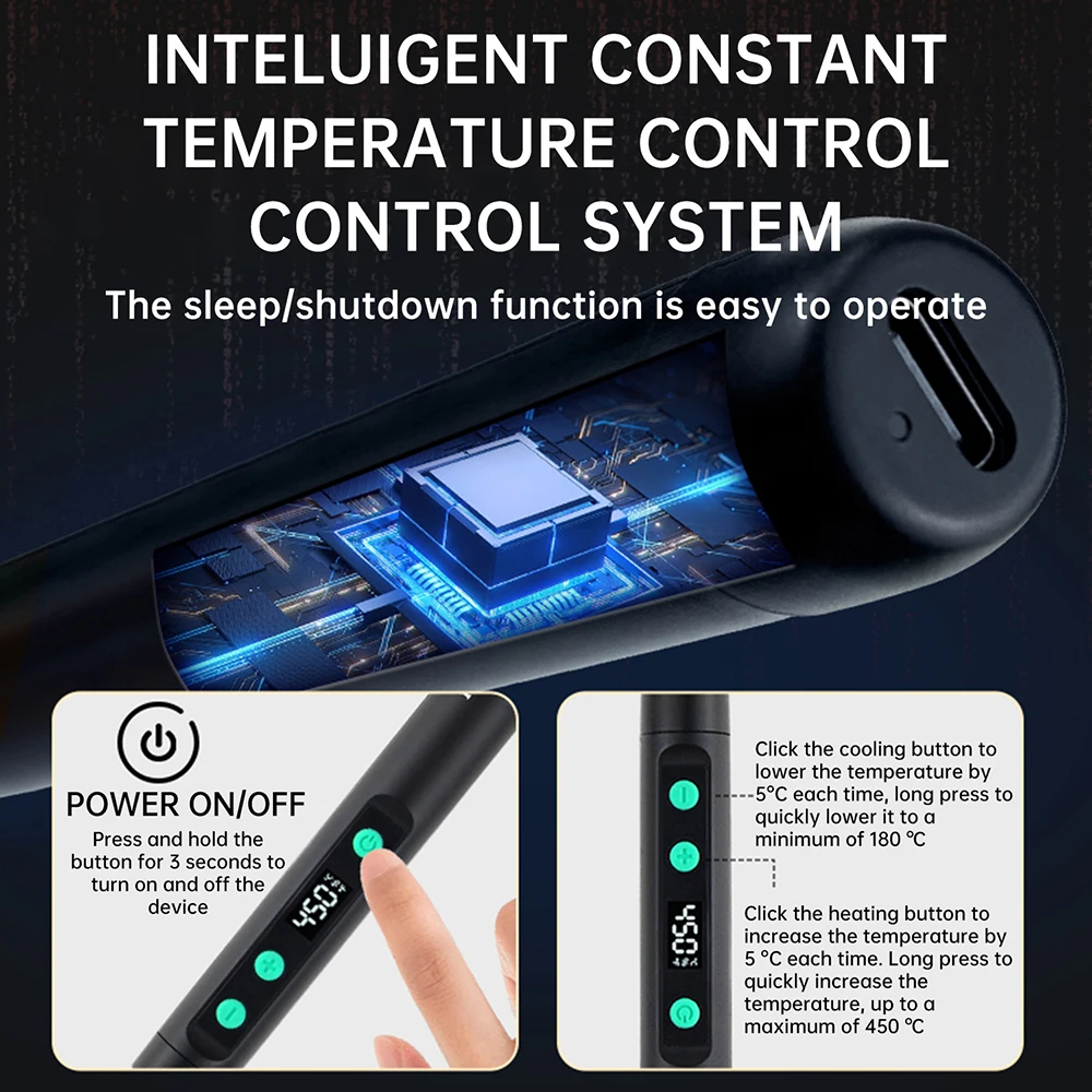 15W USB Soldering Iron Wireless Electric Soldering Iron Type-C Interface Fast Charging Solder Iron Portable Repair Welding Tool