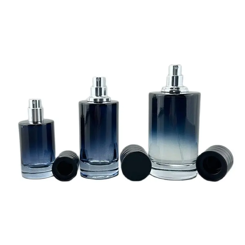 

5pcs Round Refillable Bottle 25ml 50ml 100ml Gradient Glass Thick Bottom Atomizer Crimp Pump Empty Perfume Mist Spray Bottles