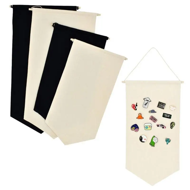 Spilla Porta Bandiere Da Parete In Tela Beige 30x27,5 Cm Con Asta - Espositore Per Spille Fai Da Te