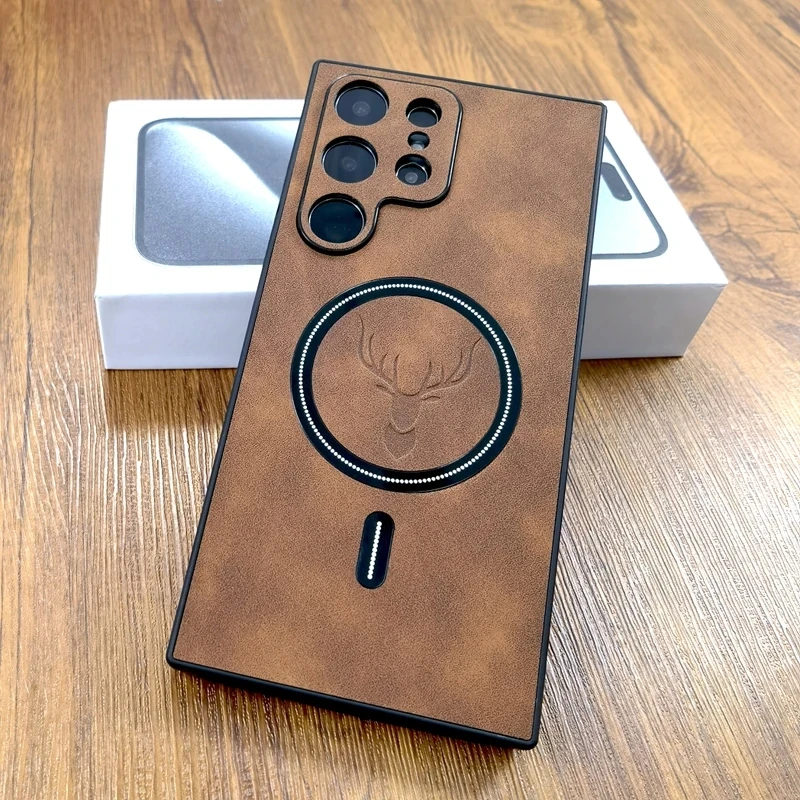Luxury Leather Case For Samsung Galaxy S26 S25 S24 S23 S22 S21 Ultra Plus FE Note 20 S 24 23 Cover For Magsafe Wireless Charge 2