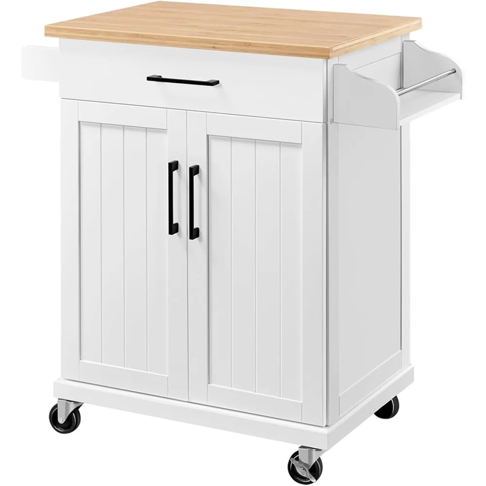 

Yaheetech Kitchen Cart with Bamboo Tabletop, 34.5" Width Rolling Kitchen Island with Drawer and Adjustable Shelf