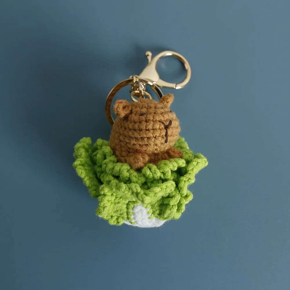 Cute Capybara Keychains Creative Knitting Capybara Doll Crochet Keyrings For Car Keys Kapibala Knitted Keychain For Bag Pendant plush toy plush keychain key chain capybara plush toy