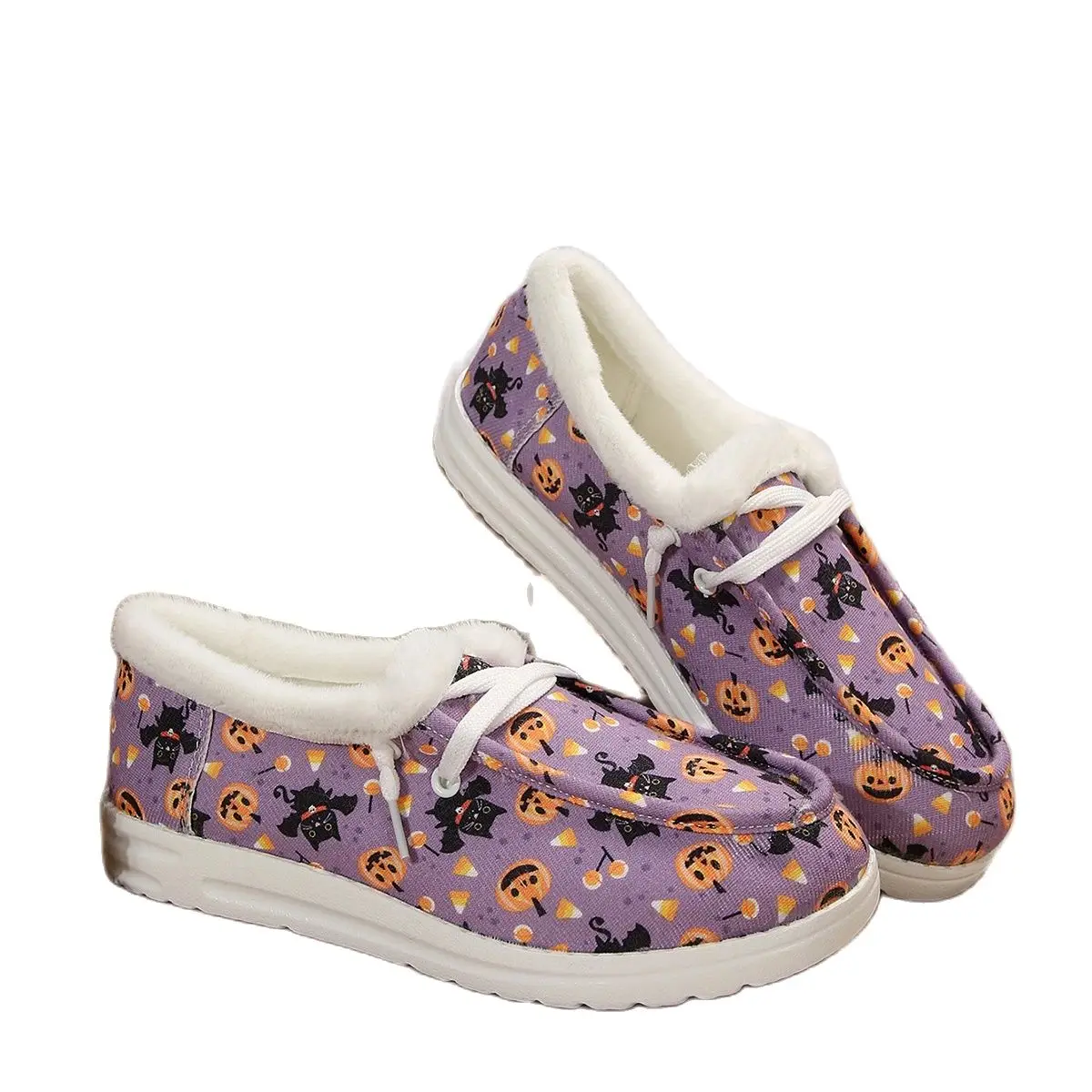 Halloween limited ladies fashion new pumpkin will fly cat print casual shoes plush shoes