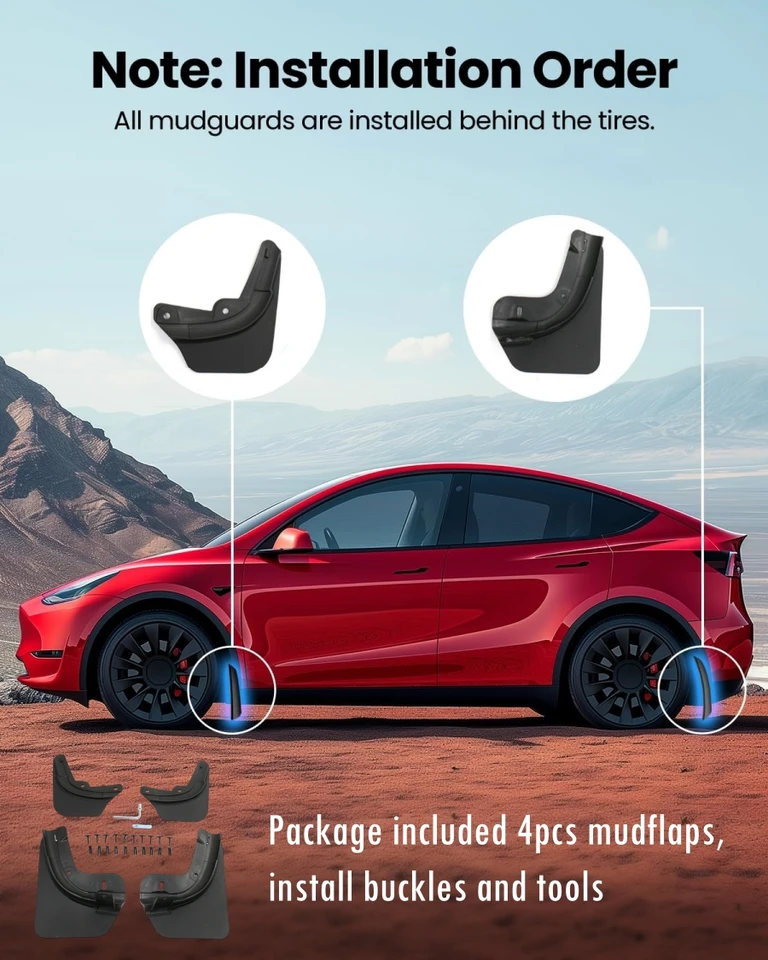 REEVAA 2025 Tesla New Model Y Juniper Accessories - Mud Flaps No Drilling Required All Weather Mud Guard Body Kits For Tesla New Model Y 2025 2026 Bl 698865