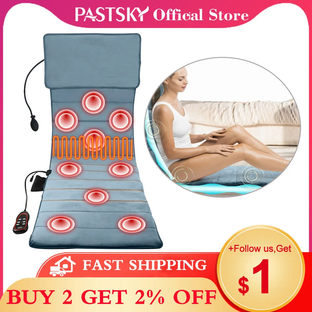 Pastsky Back Massager Chair Pad Electric Heating Cushion 9 Motor Vibration Home Office Lumbar
