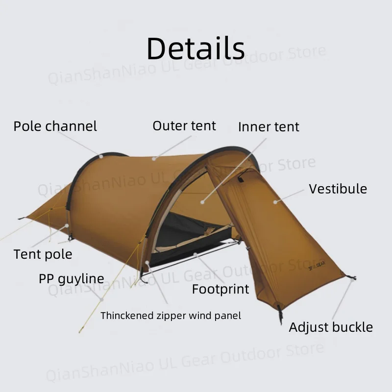 3F UL Gear Taihang 2 Lightweight Tunnel Tent Outdoor Camping Tent Climbing Windproof 15D Silicone Ripstop Nylon
