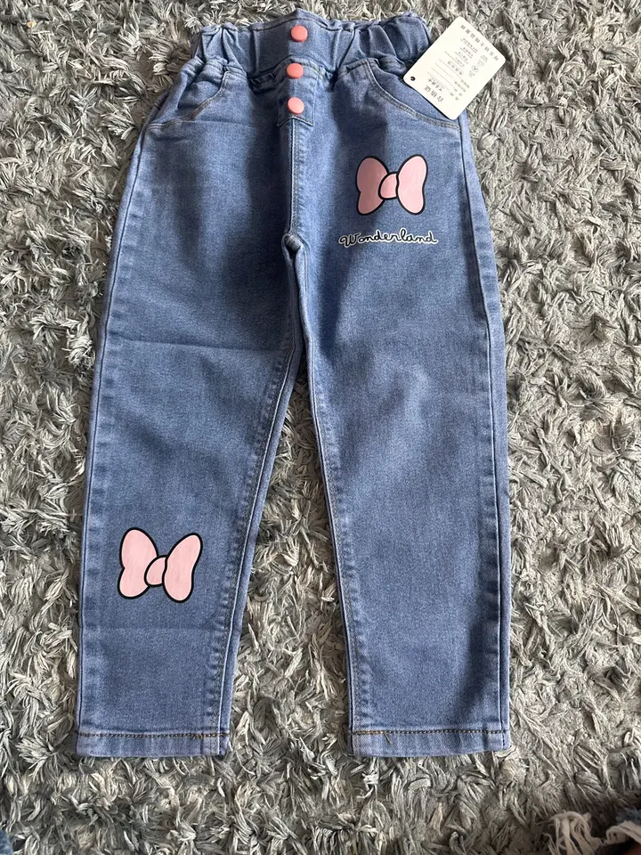 Jeans A Gamba Larga Per Ragazze, Vita Elastica, Con Tasche, In Denim, Casual E Carino, Per Bambine 5-16 Anni, Primavera