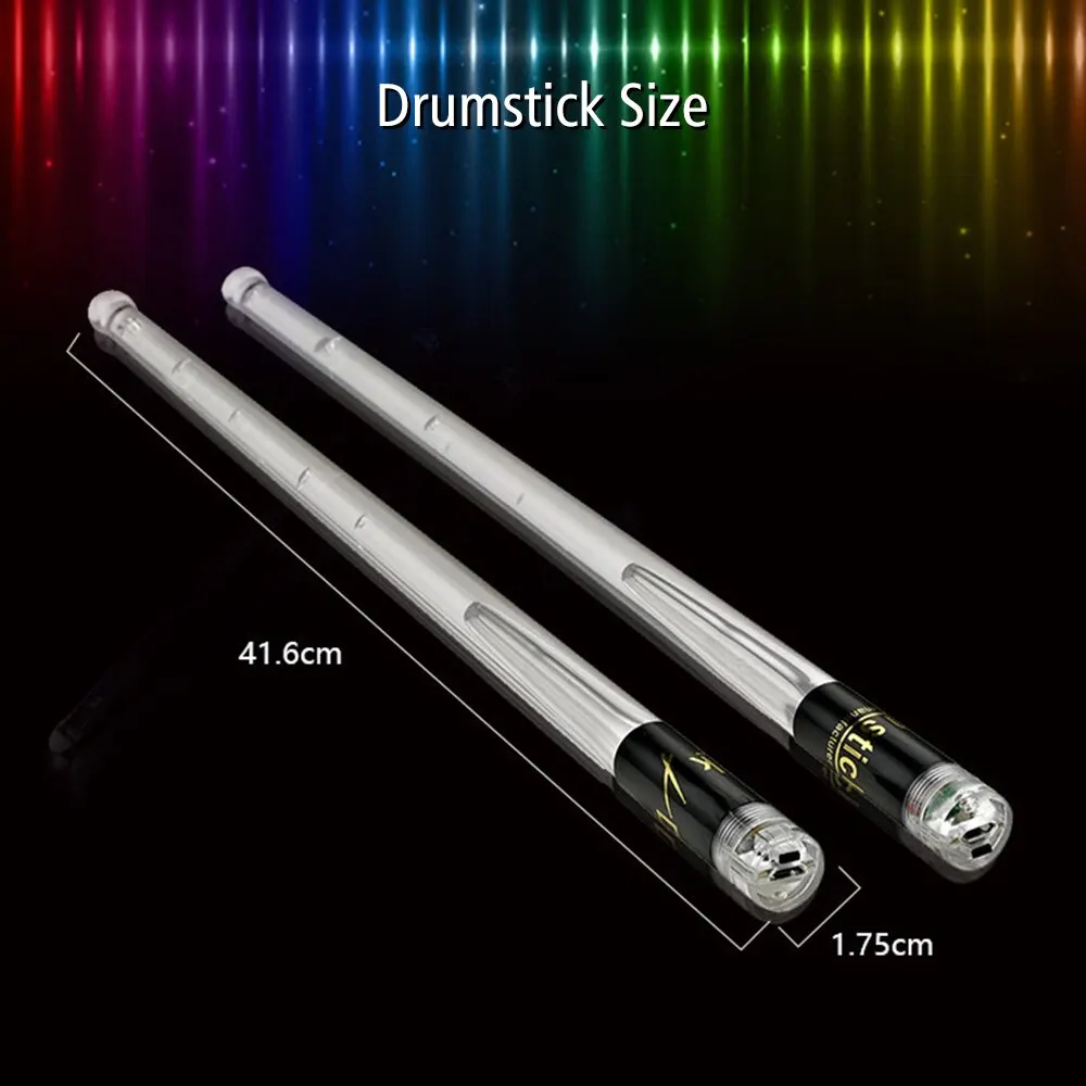 Drum Sticks Light Up LED Jazz 15 Gradient Colorful Lights USB Charging with Switch Drum Set Accessories