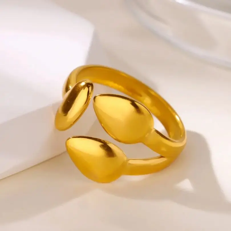 Geometric Waterdrop Rings for Women Gold Color Stainless Steel Joint Ring