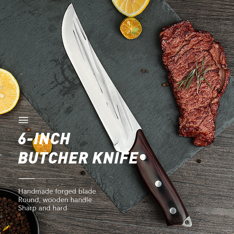 Forged Boning Knife Pig Beef Sheep Cutting Carving Fishing Hunting Knife Purple Color Wood Sharp Barbecue Couteau De Cuisine