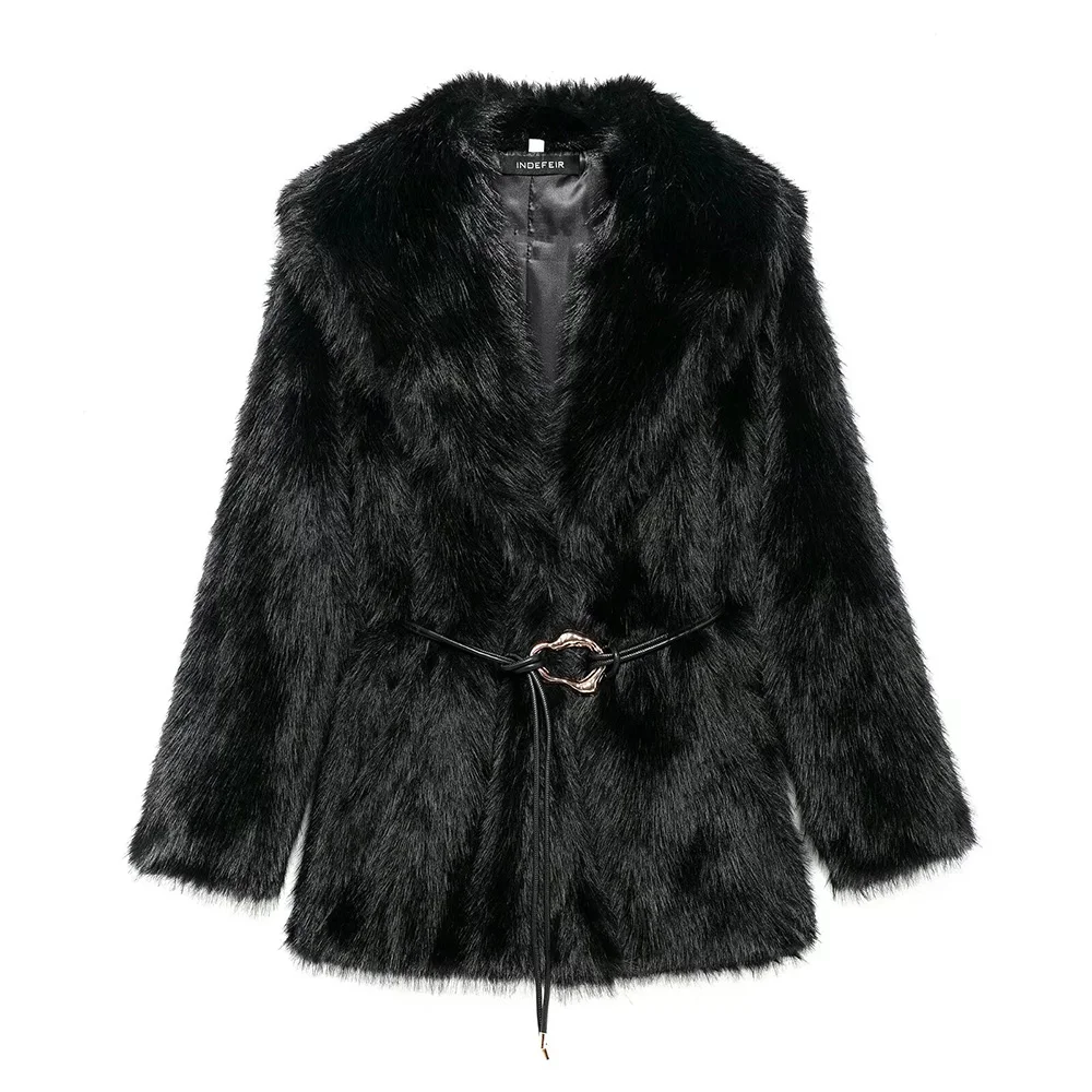 Zach Ailsa Women's Belt Decoration Collar Solid Color Medium Long Coat Autumn/Winter New Long Sleeve Loose Coat 2