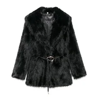 Zach Ailsa Women's Belt Decoration Collar Solid Color Medium Long Coat Autumn/Winter New Long Sleeve Loose Coat 2