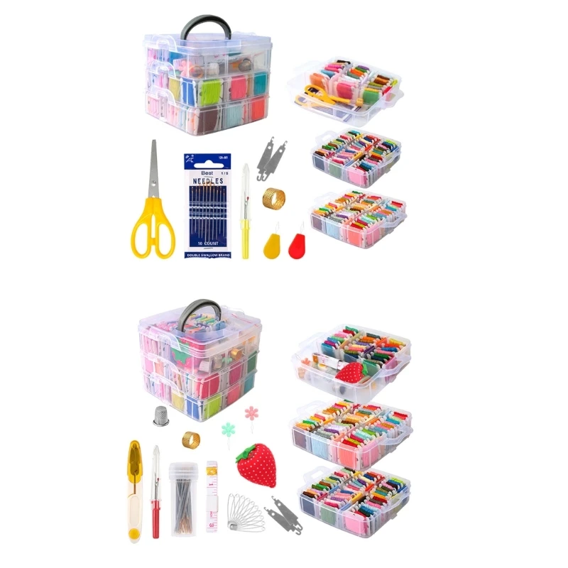 

Embroidery Thread Stitches Set with 3-layer Clear Storage Box for Craft