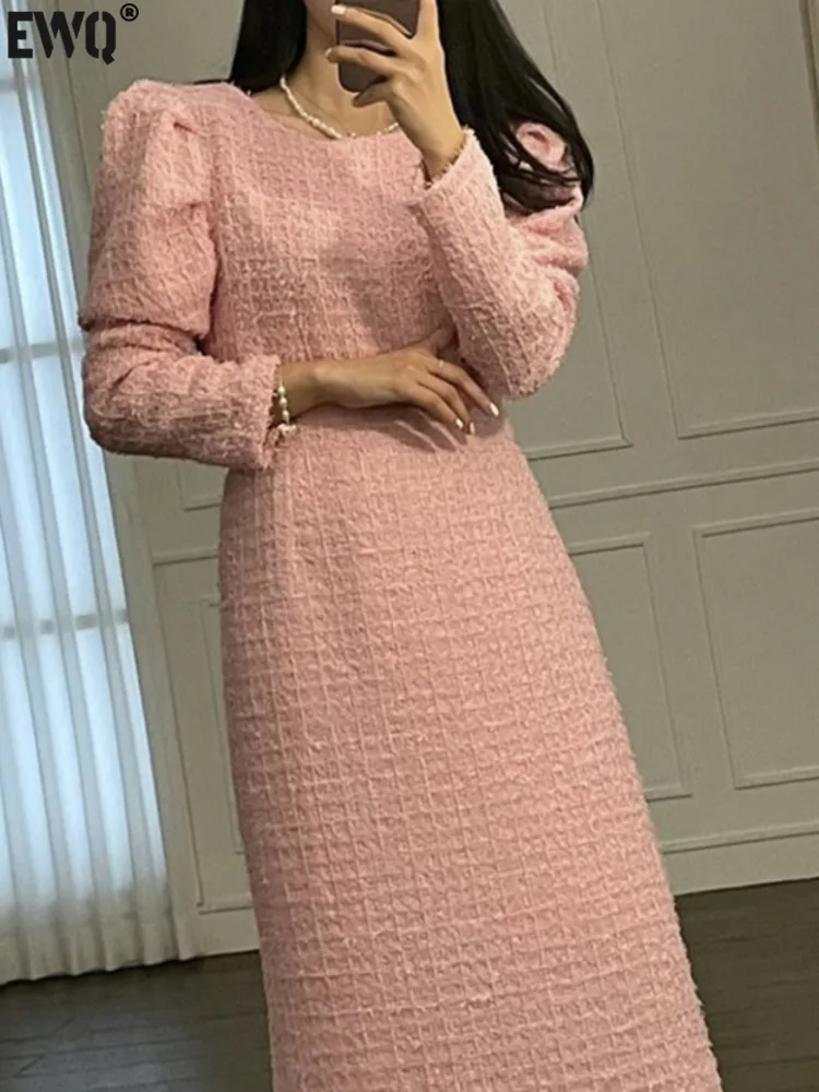 EWQSweetWomenHemTasselTweedDressTide2023AutumnWinterNewLong