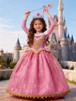 Fille Aurora robe de princesse enfants luxueux Cosplay Costume Rose Rose Briar Rose tenue enfants carnaval fête d'anniversaire vêtements 5