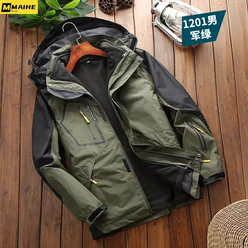 

Winter Men's Jacket Warm Outwear Windbreaker Waterproof Jackets Men Fleece Hooded Parkas Jacket Plus Size 6XL 3 in 1 Thick Coats