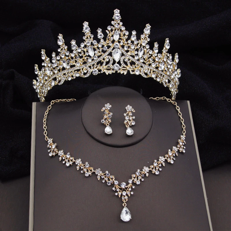 

Water drop Tiaras Bridal Jewelry Sets Luxury Crown Earrings and Necklace Set for Women Wedding Dress Bride Jewelry Accessory