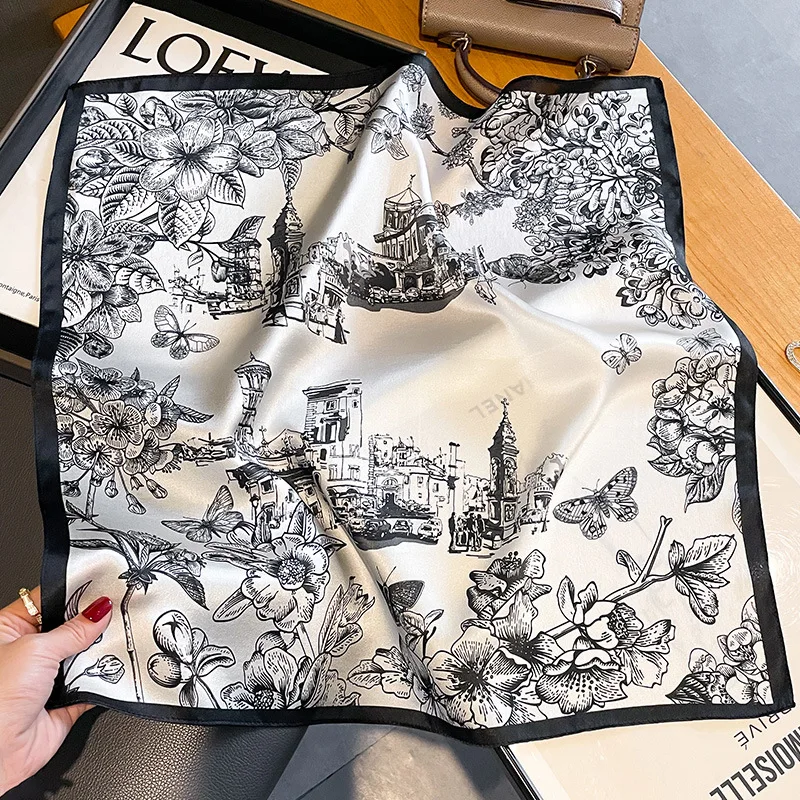 100% Silk Scarf Women 53*53cm Square Foulard Female Design Print Neck Scarf Hair Bandana Wirst Headkerchief 5