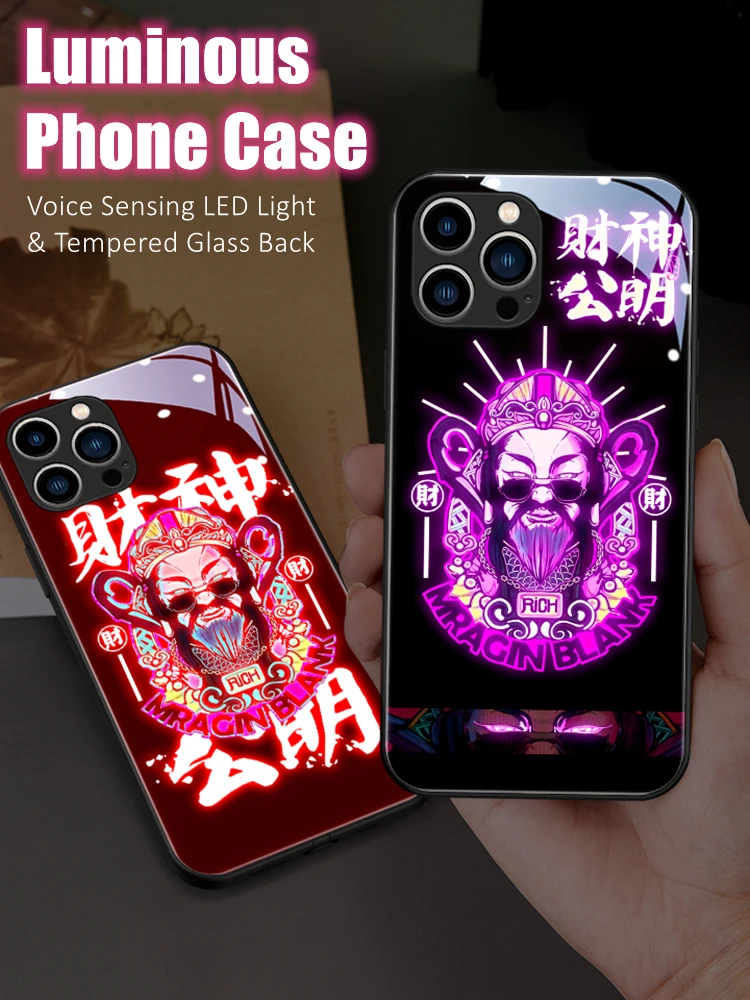 

Money God Father LED Light Glowing Luminous Phone Case Birthday Gift for iPhone 11 12 13 14 15 X Xs Xr Mini Pro Max Plus Cover