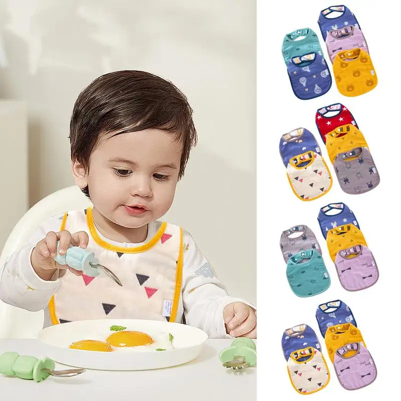 

5Pcs/set Baby U-shaped Bibs Newborn Feeding Drool Bibs Cotton Print Cartoon Snap Button Soft Triangle Towel Cotton Baby Bibs