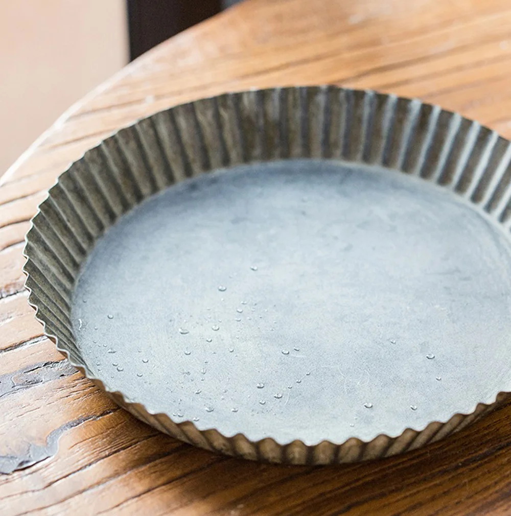 Decorative Vintage Gray Handcrafted Round Metal Tray Set 3 Piece