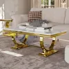 White and Gold Rectangle Living Room Tea Table, Elegant Coffee Tables for Living Room, Coffee table 1