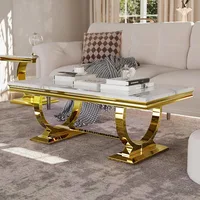 White and Gold Rectangle Living Room Tea Table, Elegant Coffee Tables for Living Room, Coffee table 1