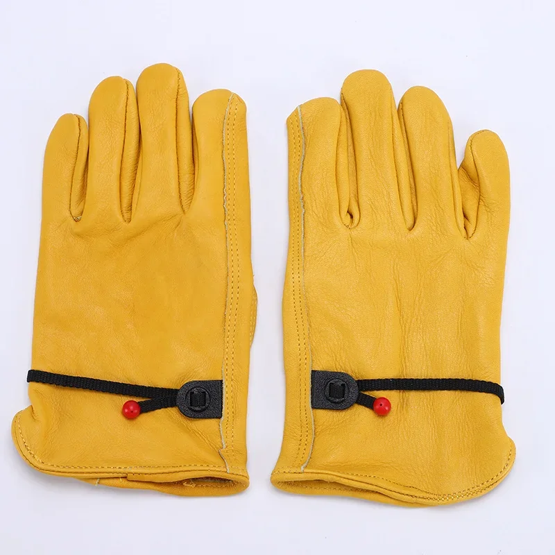 Leather Work Gloves For Men Yellow Cowhide Heavy Duty Safety Protective Driver Working Welding Mechanic Gloves 3