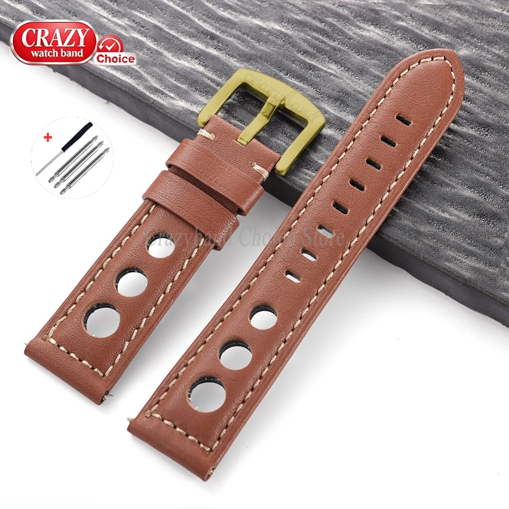 Vintage Brown Cowhide Leather Watch Strap with Pin Buckle - Unisex Wrist Band