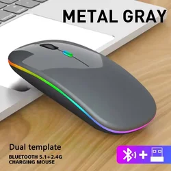 Ergonomic Rechargeable RGB Wireless Mouse with Silent Click and Backlight (Dual mode - Gray)