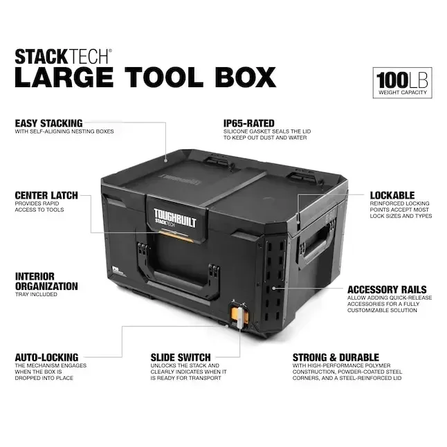 TOUGHBUILT TB-B1-B-50 StackTech Large Tool Box Multifunctional Matching Stacking Combination Tool Organizer Toughbuilt Tool Box 2