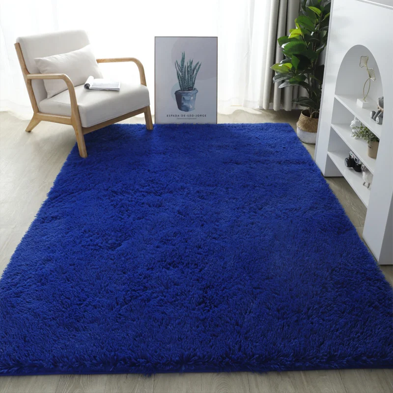 NavyBlueThickFluffyCarpetsLivingRoomShaggyOrangeAreaRugs
