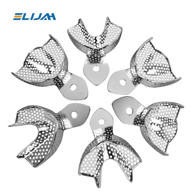 ELIJAH 2Pcs/Box Dental Stainless Steel Impression Tray Upper And Lower Autoclavable Teeth Tray Teeth Holder Dentist With 3 Sizes