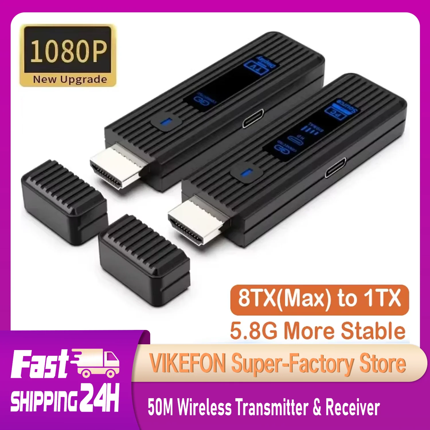 HDMI Wireless Video Audio Transmitter Receiver Extender 50M 1080P@60Hz Wireless Display Adapter from PC to Projector & Monitor