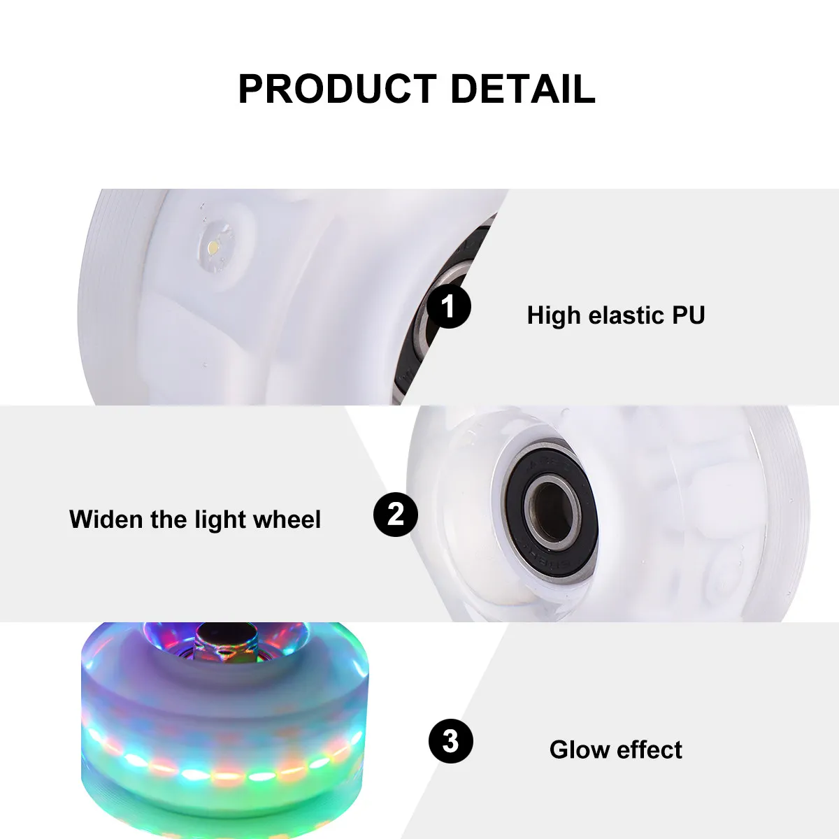 2Pcs 스케이트 발광 바퀴 PU 발광 롤러 스케이트 바퀴 야외 콘크리트 아스팔트 스케이트 바퀴에 대한 견고한 지원 기능