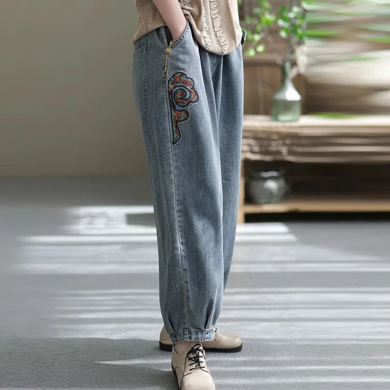Vintage Embroidery y2k Streetwear Baggy Jeans Women Wide Leg Denim Pants  Design Chic Capris Korean Vaqueros Casual Pantalones