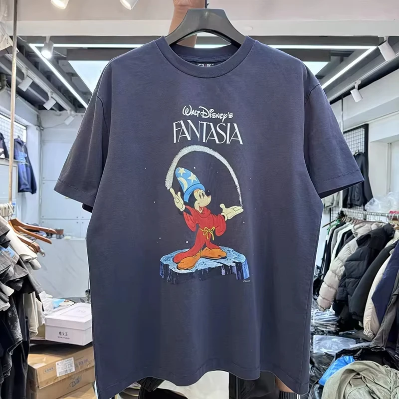 Men T Shirts Summer Street Heavyweight Washed Cartoon Anime Print Vintage Loose Fit Hip Hop Round Neck Short Sleeve