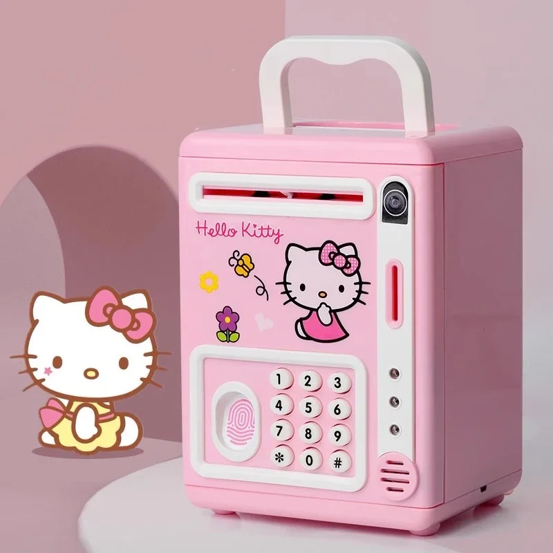 Sanrio Kawaii Hello Kitty Piggy Bank Anime Creative Children Can Deposit and Withdraw Money Box Password Fingerprint Safe