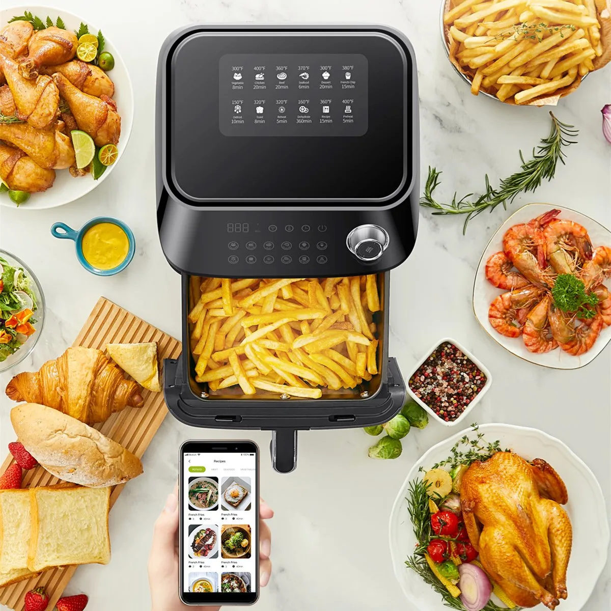 Visible No Oil Air Fryers Digital Oven Machine Oil Free Chips Electric Hot Air Deep Fryers Without