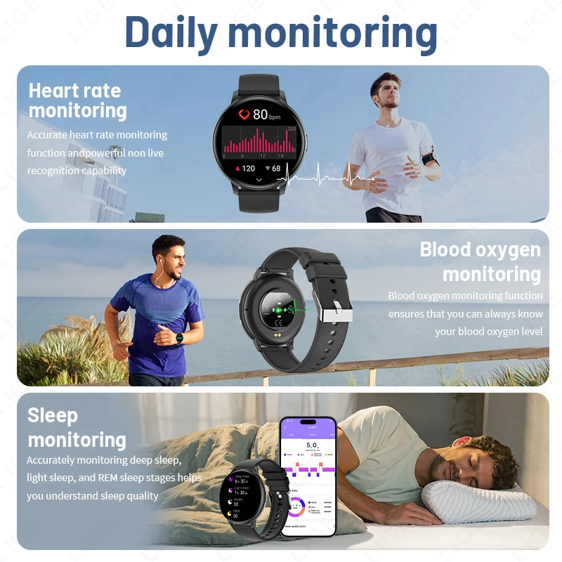 LIGE Smart Watch Men Women 1.38" Full Touch Screen Sport Fitness Watch Man IP67 Waterproof Bluetooth Smartwatch For Android IOS