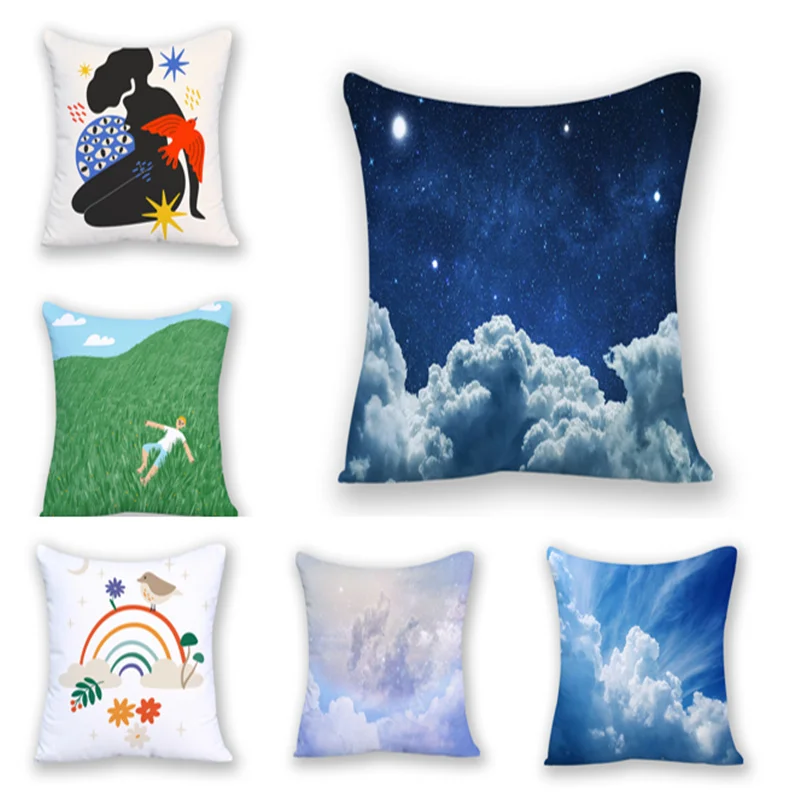 

Rainbow Pillow Cover Sofa Fantasy Clouds Sky Moon Stars Pillowcase Car Decor Cushion Covers Dining Table and Balcony Decor F1142