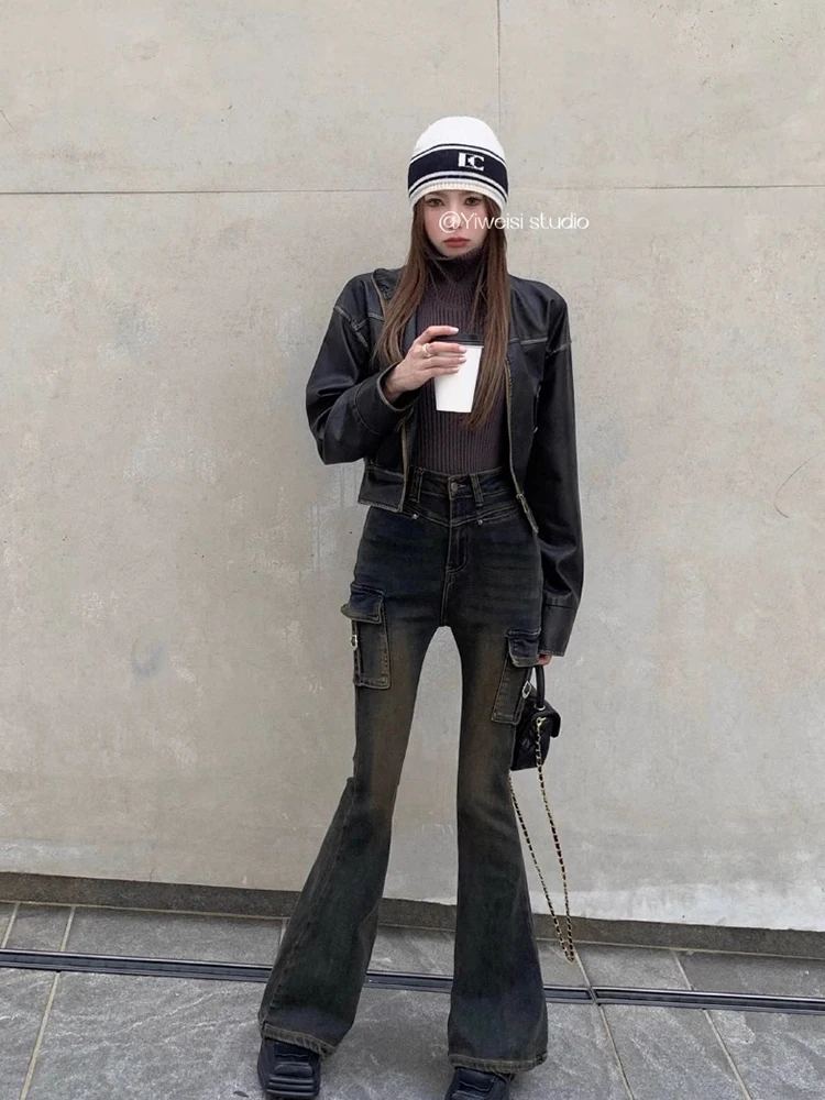 archive bell bottom black denim y2k