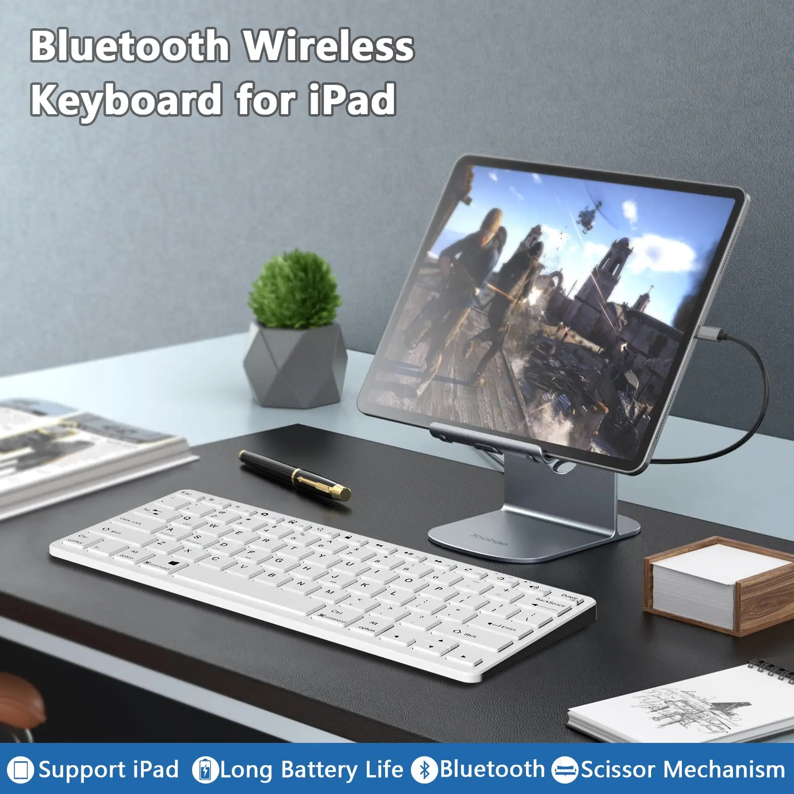 Bluetooth Wireless Keyboard For iPad Compatible iPad 10th/10.2(9/8/7Gen) Air 5/4 Pro 11/12.9 Mini And All Bluetooth Devices