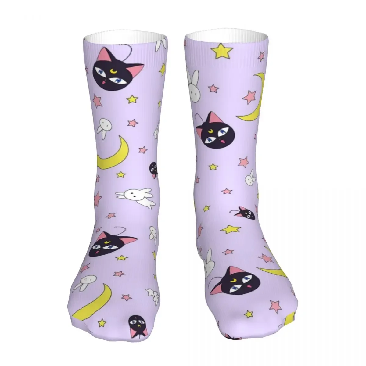 

Fashion Socks Men's Women's Casual Cute Cats Purple Moon Socks Graphic Stockings Spring Summer Autumn Winter