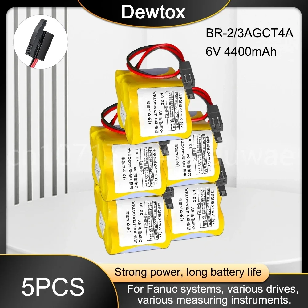 5PCS 6V PLC BR-2/3AGCT4A Lithium-ion Battery Brown Belt Hook Plug A98L-0031-0025 Black plug