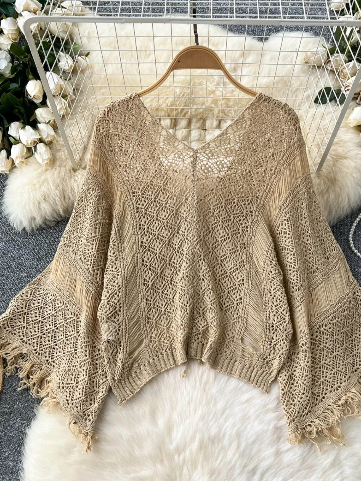 Boho Beach Holiday Cardigans for Women Crochet Hollow Out