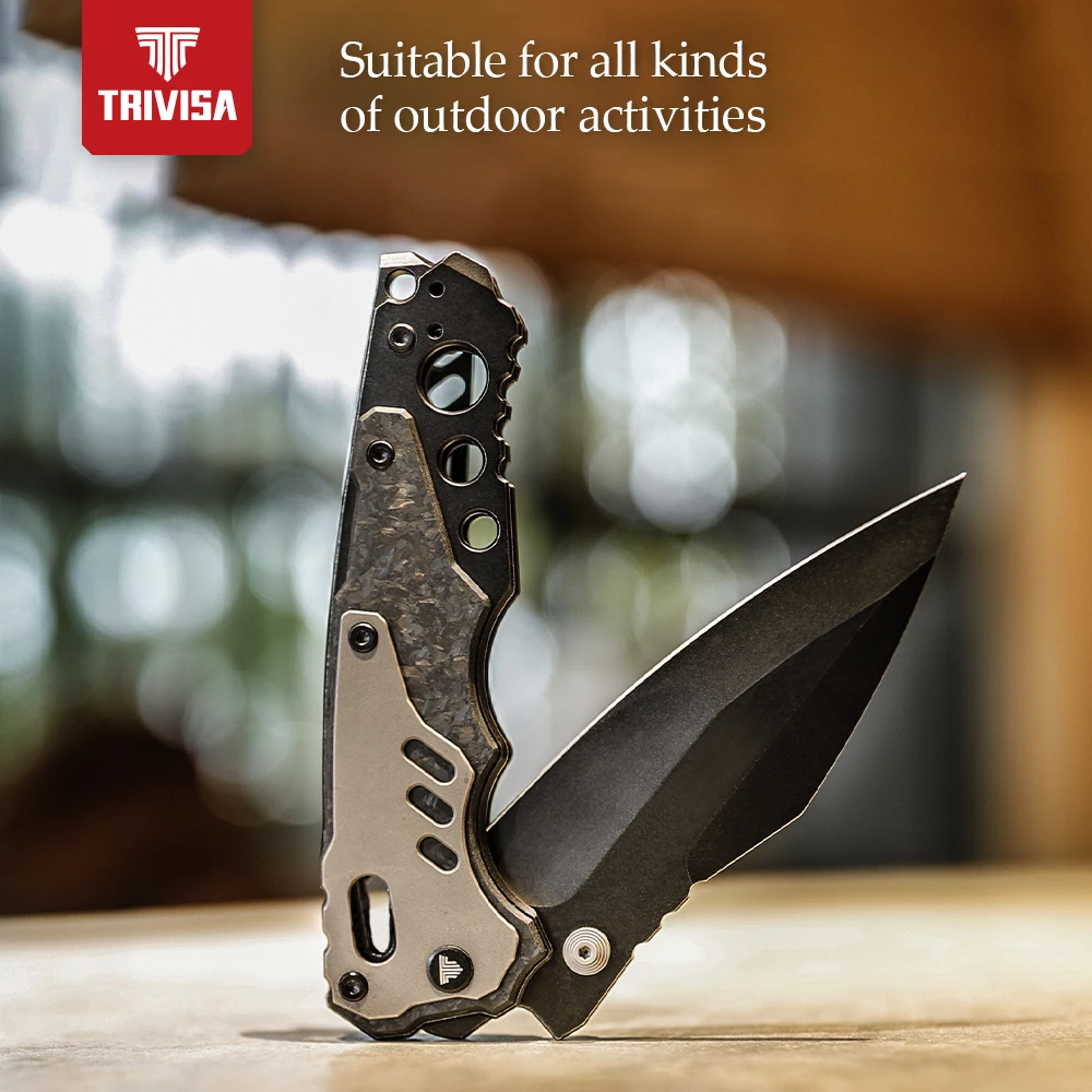 TRIVISA Axis Folding Pocket Knife for Men, Good Outdoor Knife with Clip，14C28N Steel Blade,Ti & Carbon Fiber Handle，Brass Gasket 4